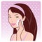 Woman removes her makeup. Vector illustration