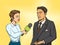 Woman reporter interviewing man comic book vector