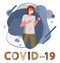 Woman in respiratory mask at the abstract background, stop spreading covid19, world epidemic