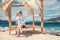 Woman resting on the beach in a gazebo