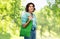 Woman with reusable canvas bag for food shopping