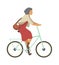 Woman riding bicycle. Old person on bike in dress outdoor activities in park, simple female senior character healthy