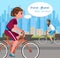 Woman Riding Bicycle in Park Vector Poster Layout