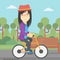 Woman riding bicycle vector illustration.