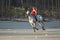 Woman riding horse on the beach