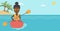 Woman riding in kayak vector illustration.