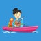 Woman riding in kayak vector illustration.