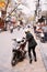 Woman riding moped in street Hanoi