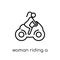 Woman Riding a Motorbike icon. Trendy modern flat linear vector
