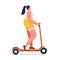 Woman riding a scooter. Modern electric scooter, ecological transport. Outdoor activities and sports.Vector illustration in a flat