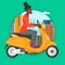 Woman riding scooter vector illustration.