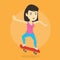 Woman riding skateboard vector illustration.