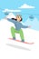 Woman riding snowboard.