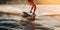 Woman riding water skis closeup. Body parts without a face. Athlete water skiing and having fun. Generative AI