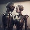 a woman and a robot looking at each other. Generative AI