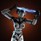 Woman robot of steel and white plastic with lightning