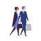 Woman and robotized assistant with shopping bags flat vector illustration. Robots in daily human life. AI helper