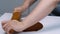 Woman rolling dough for christmas gingerbread close-up