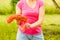 Woman rolling up extension cord