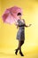 woman with rose umbrella pinup style