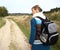 Woman with rucksack walking