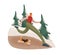 Woman runner jogging with dog in winter forest. Jogger running outdoors in cold weather with snow. Person in sportswear