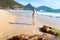 Woman running along the beach