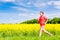 Woman running for better fitness in spring