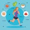 woman running with bread and watermelon with salad