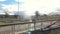 Woman running on a bridge over a freeway from above