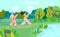 Woman running in city park, character female people, rest and walking, flat vector illustration. People in national park