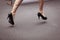 Woman running on heels