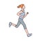 Woman running marathon cartoon character, vector sketch illustration isolated.