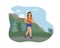 A woman running outside in the mountains. Sports training in the street. A runner on the move. Marathon and long runs outside.