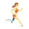 Woman Running With Prosthetic Leg, Young Person With Disability Overcoming The Injury Living Full Live Vector