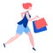 Woman running with purchase buy paper bags . Summer sale discount black friday start