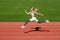 Woman running during. Sport backgrounds. Runner. Professional sportswoman during running training session. Woman running