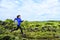 Woman running. Trail runner in cross country run. Female runner training jogging outdoors in mountain nature landscape
