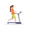 Woman running treadmill sportswoman working out healthy lifestyle concept female cartoon character full length flat