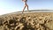 Woman runs along the beach healthy lifestyle girl