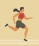 Woman runs marathon, athlete performs a race, overcoming distance. Sport girls, cardio workout. Vector illustration