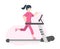 A woman runs on a treadmill. Vector illustration in flat style.