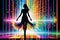 Woman\\\'s digital silhouette dancing on disco stage