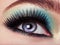 Woman\'s eye with green make-up. Long eyelashes