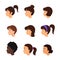 Woman`s face in profile. Collection of female hairstyles