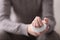 Woman`s hand bandaged with white bandage closeup