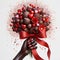 A woman\\\'s hand decorated with a bow holds sweets. A sweet idea for the holidays. Stylish luxury photo generative ai