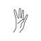 Woman`s Hand with four finger pointing up icon line. Vector Illustration of female hands gesture.