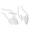 Woman`s hand gestures. One line drawing. Vector illustration. Grace and mannerism