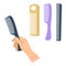 Woman`s hand with hairstyle accessory, comb set. Flat vector ill